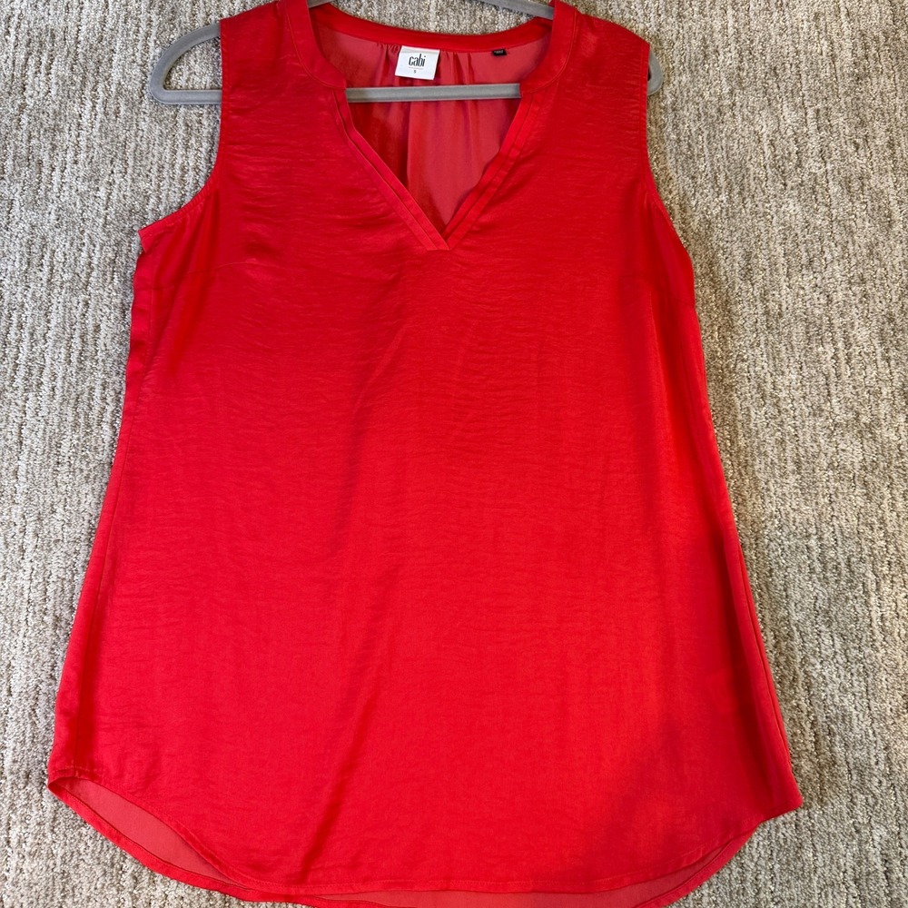 Cabi Red Sleeveless V-Neck Blouse Hammered Satin Style 5364 Small